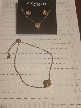 COACH Rose Gold Floral Pendant Necklace Earrings and Bracelet Set